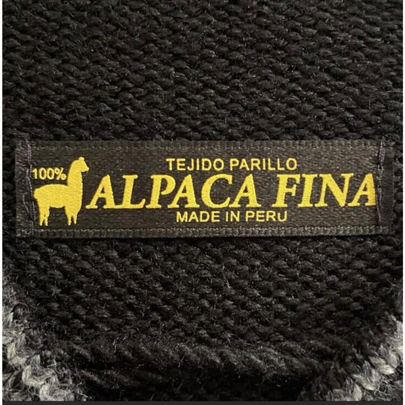 Alpaca Peruvian Black Sweater Hoodie Women’s Small Aztec Fringe Tassels Cozy - Picture 2 of 7